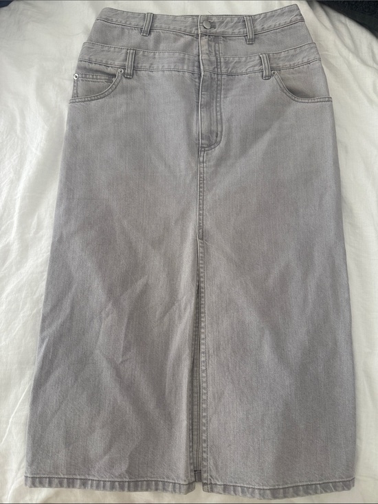 Tibi Dresses & Skirts - Tibi Gray Denim Midi Skirt with Front Slit